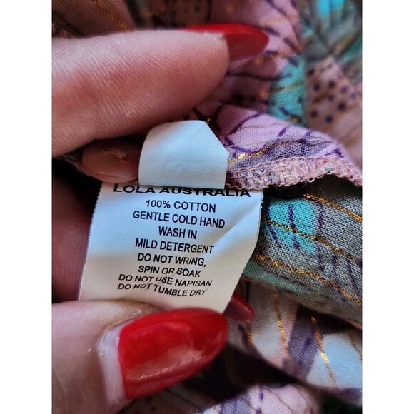 Lola Australia Kara Top Floral Apricot Blouse Ruffle Neck 3/4 Sleeve Boho Chic S - Picture 8 of 10